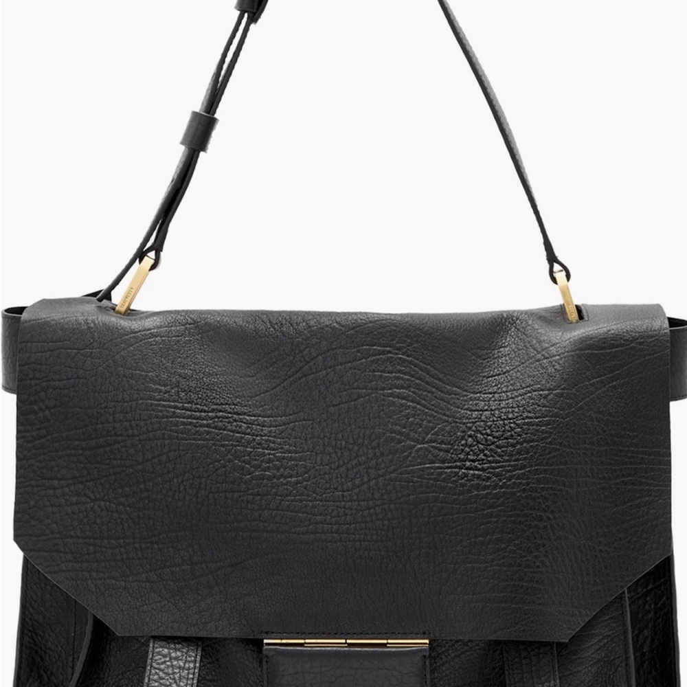 All Saints Black Leather Shoulder Bag Ursa Satchel - Picture 2 of 9